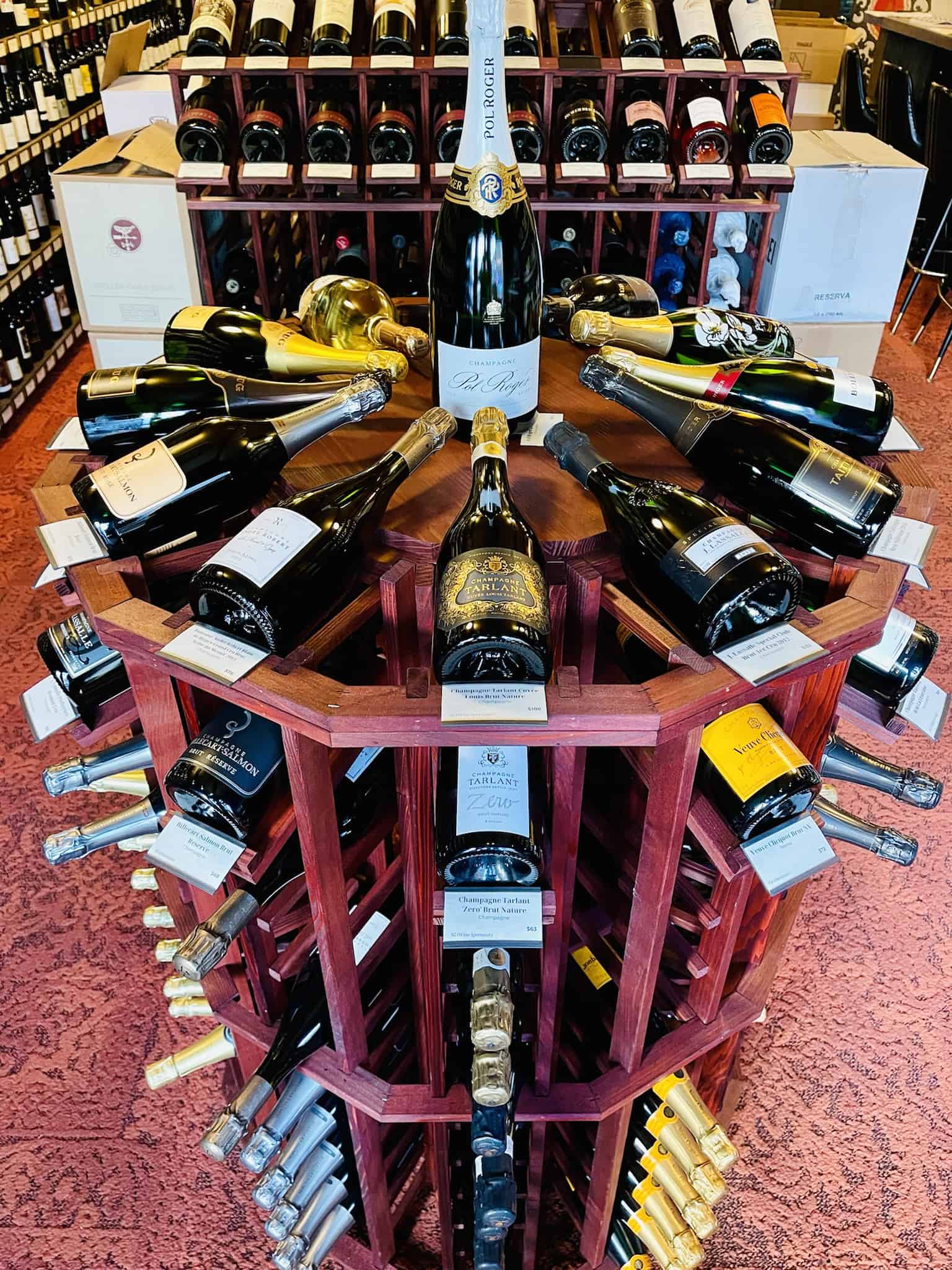 Hyde Park Fine Wines photo of wine rack with Champagne bottles