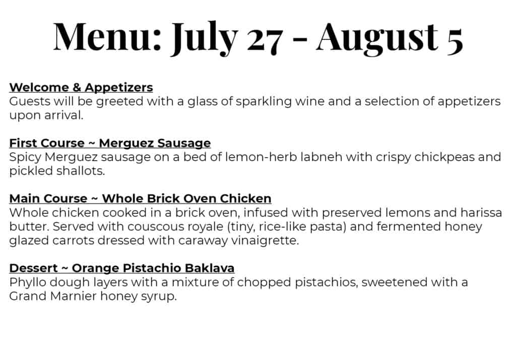 Hyde Park Fine Wines Supper Club Menu July 27 - August 5